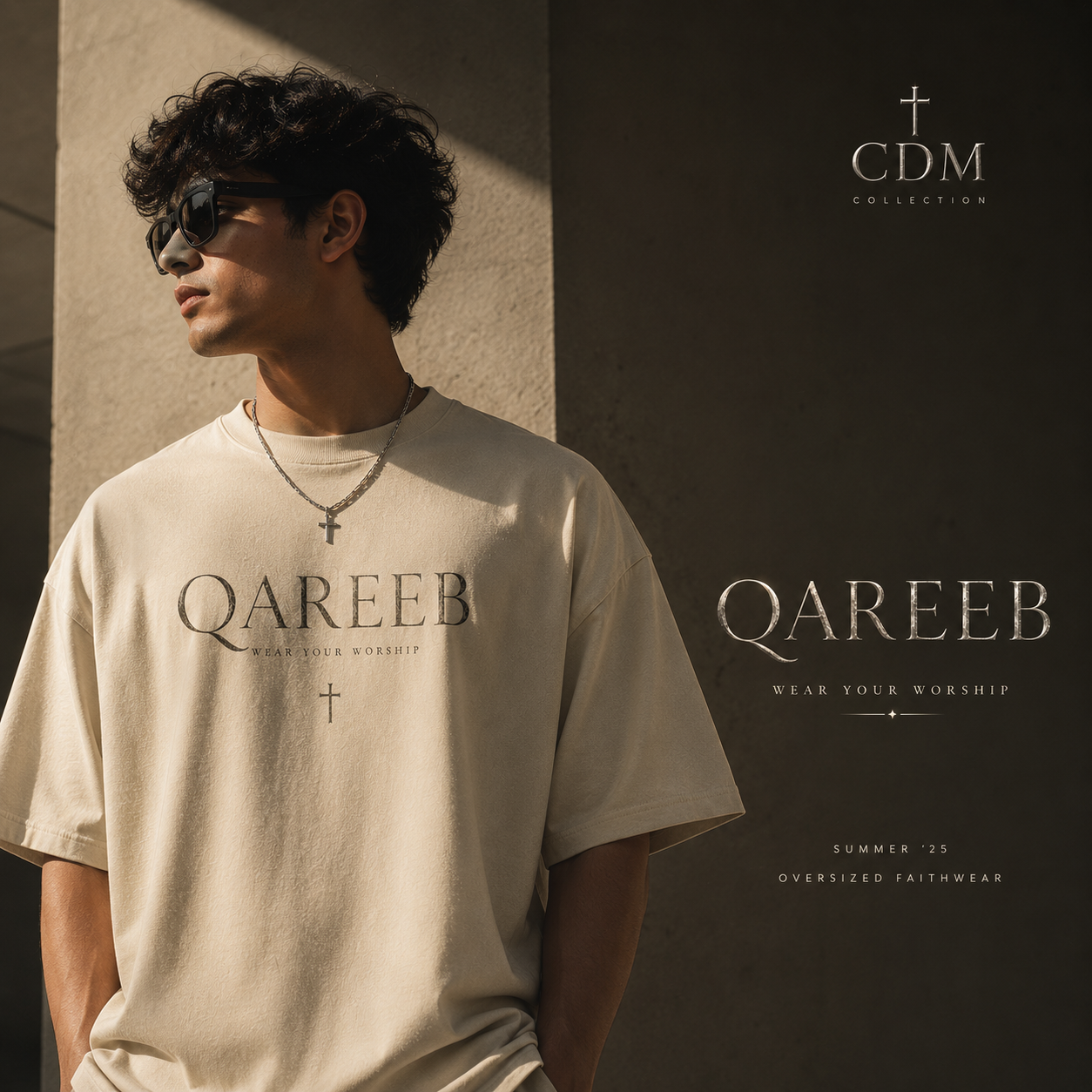 QAREEB Oversized Tee — Cream