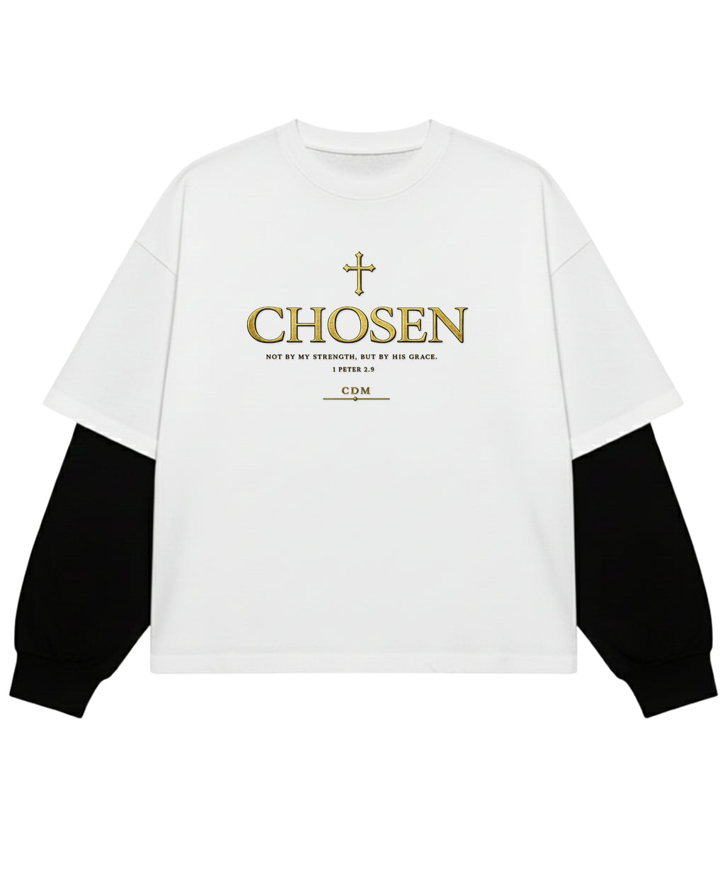White With Black Sleeve Oversized Tee Front Design