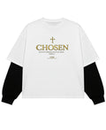 White With Black Sleeve Oversized Tee Front Design