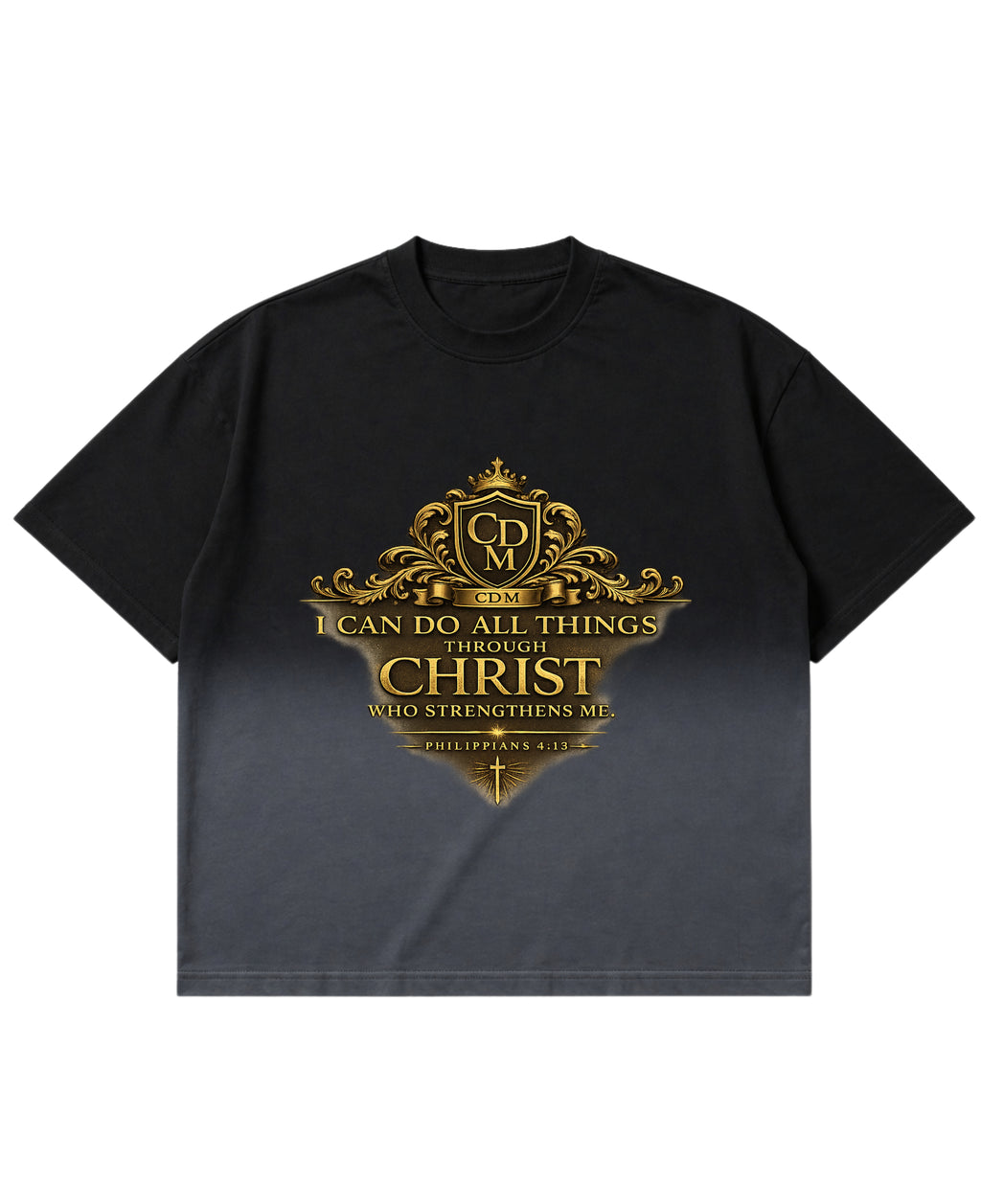 Black Ombré Wash Boxy Fit T-shirt Front Design
